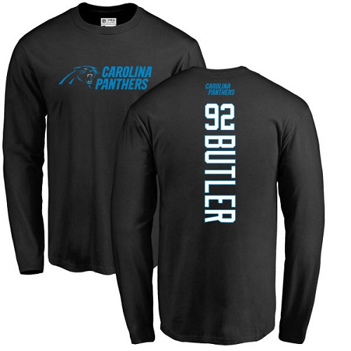 Carolina Panthers Men Black Vernon Butler Backer NFL Football #92 Long Sleeve T Shirt